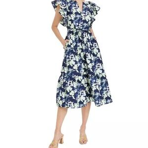 A New Day, Navy Floral, Tiered Midi Dress - EUC